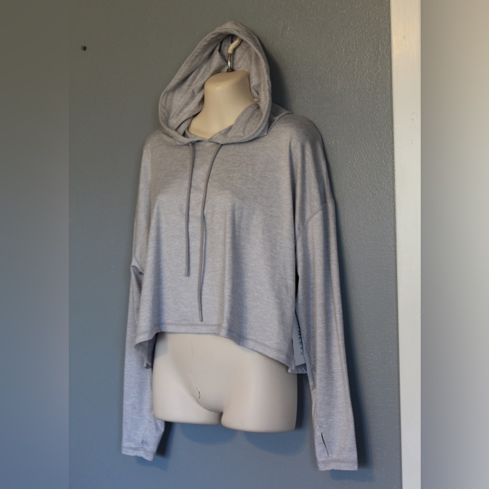 NWT Athleta Gray Uptempo Short Hoodie Hooded Cropped Stretch Top Small